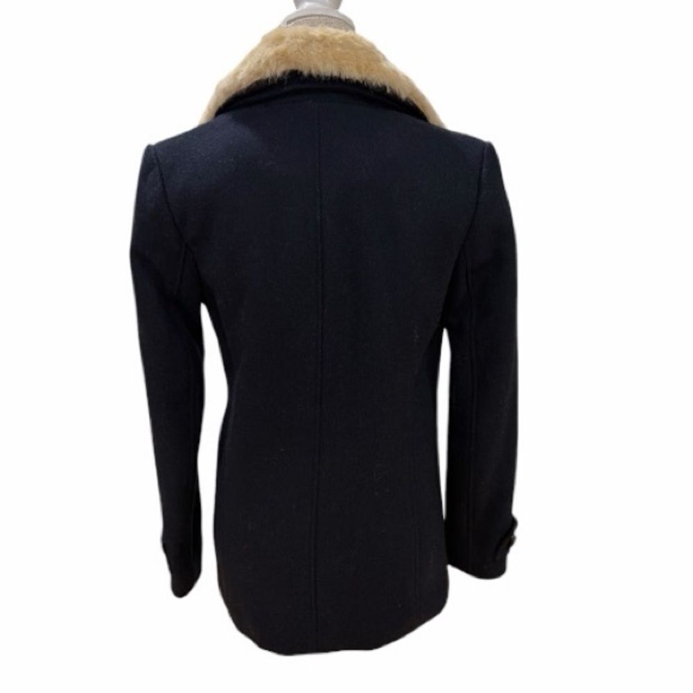 Zara Trafaluc Black Double Breasted Wool Pea Coat Faux Fur Collar Navy Blue Sz S - Picture 10 of 10